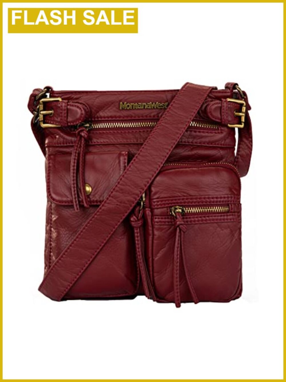 Vegan Leather Multi Pocket Crossbody Bag with Adjustable Strap
